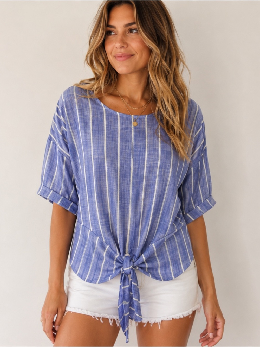 💙 Como Vintage Striped Tie Front Blouse Top Size L 💙